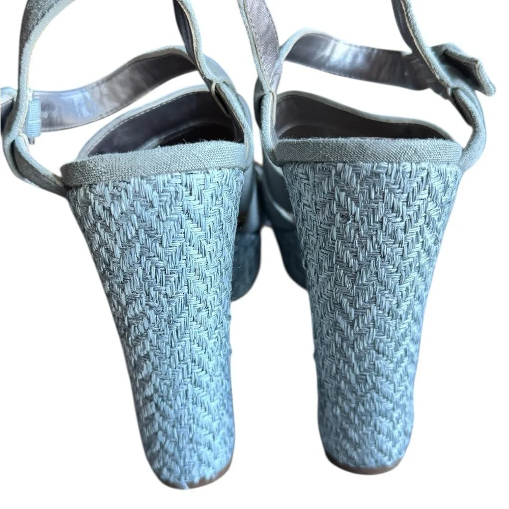 Sam Edelman Liora Wedge Sandals – Size 8M – Light Blue Suede Leather – 5” Heel